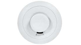 A full-body picture of the Smoke/Heat Detector with alarm speakers shown.